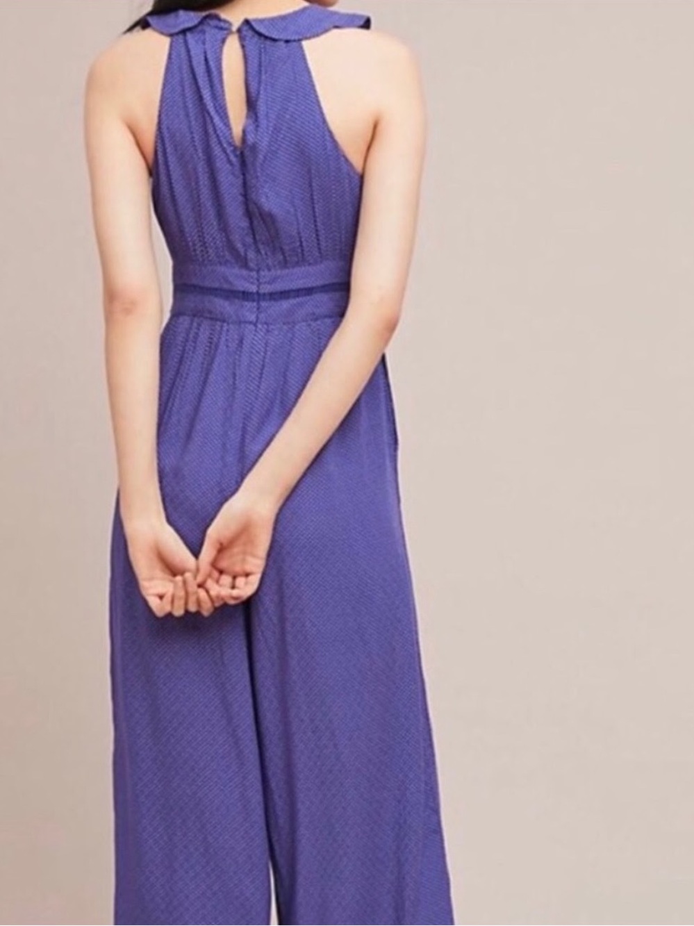 Anthropologie Maeve Ruffled Navy Blue Maxi Dress with Tiny White Dot Print - Picture 3 of 13